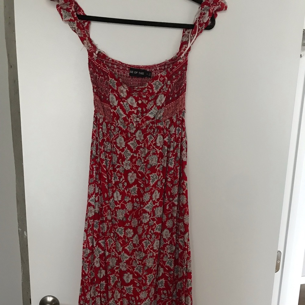 LF Off The Shoulder floral red maxi dress
